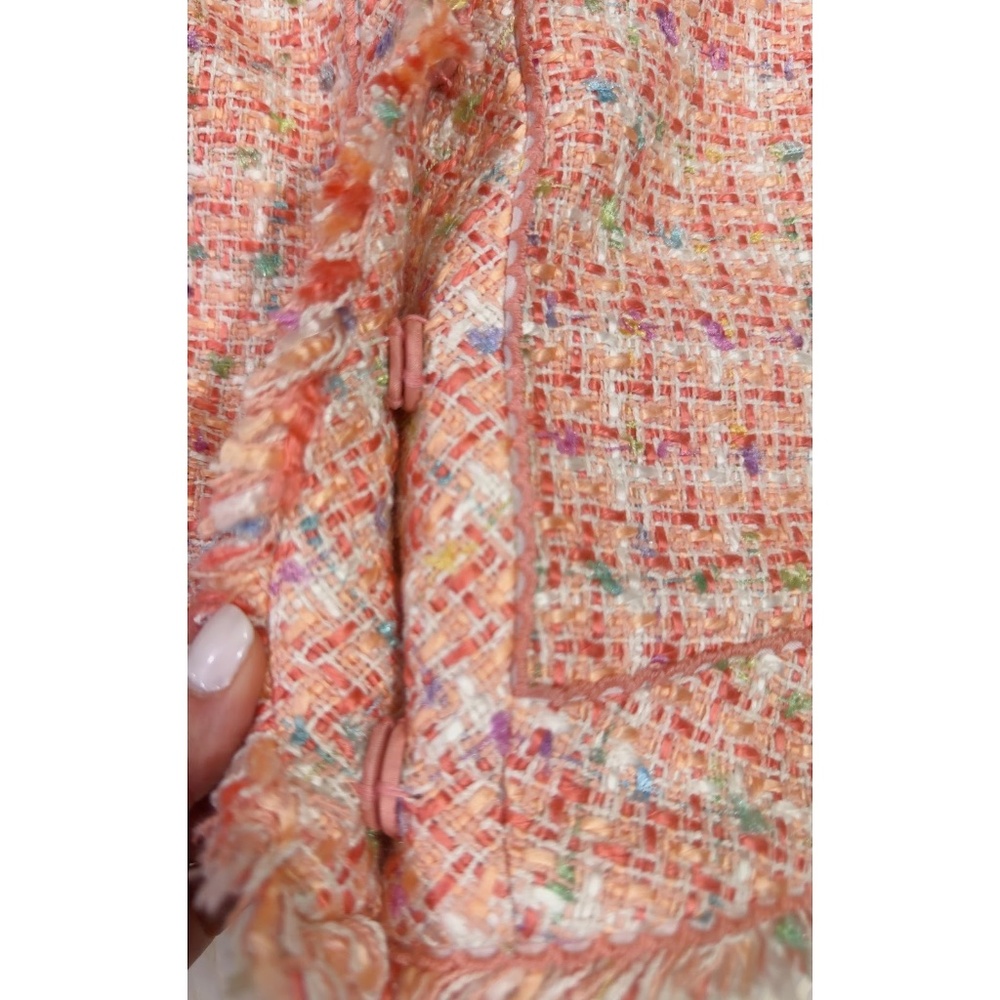 Ice Women's Pink Multi Fringe Silk Blend Tweed Short Blazer Jacket Size 8 - Picture 8 of 9